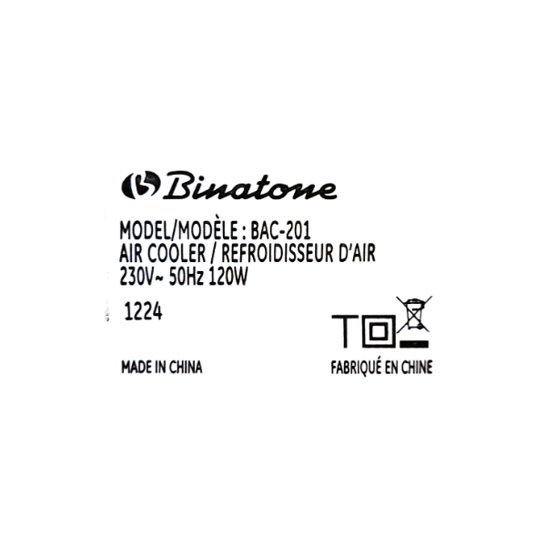 Refroidisseur d'air Binatone 20L avec télécommande